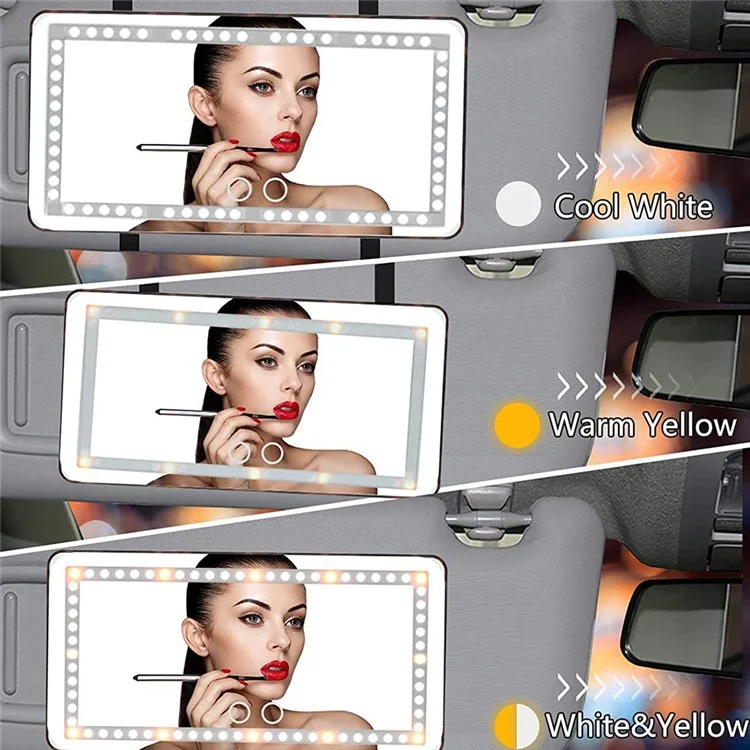 Miroir de courtoisie de pare-soleil de voiture USB rechargeable avec miroir de maquillage à écran tactile avec 3 modes d'éclairage - Noir