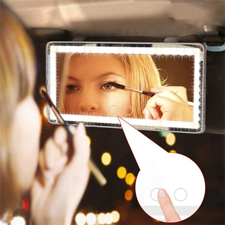 Miroir de courtoisie de pare-soleil de voiture USB rechargeable avec miroir de maquillage à écran tactile avec 3 modes d'éclairage - Noir