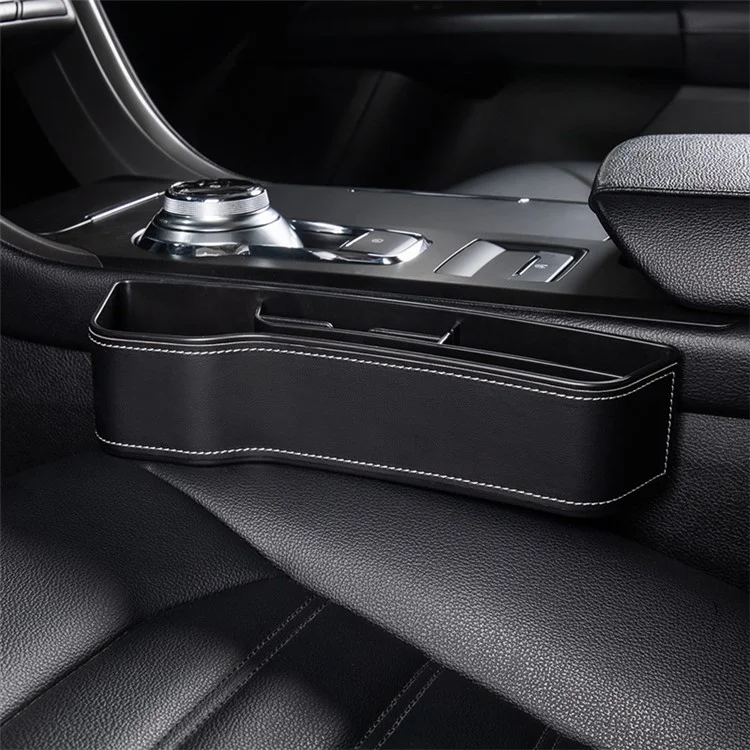 Boîte de rangement pour siège avant de voiture côté conducteur - Matériau en cuir / suède noir