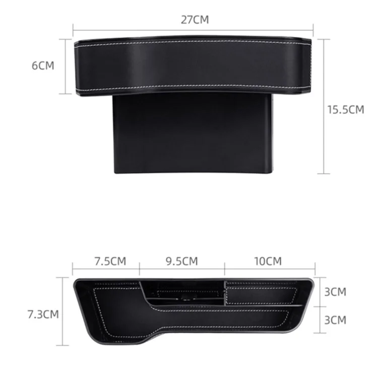 Boîte de rangement pour siège avant de voiture côté conducteur - Matériau en cuir / suède noir