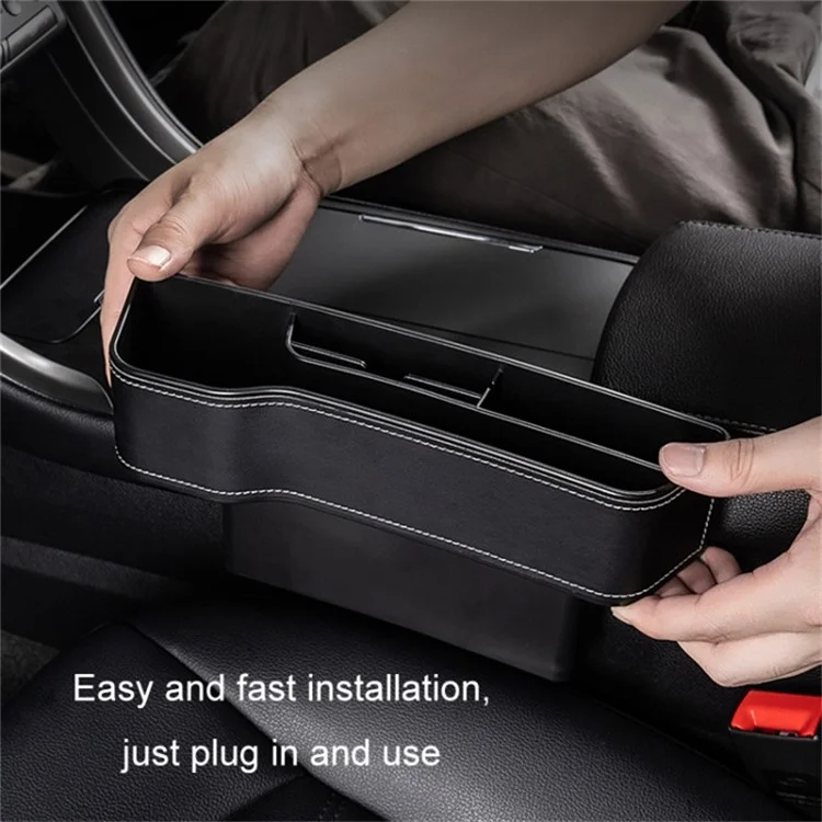 Boîte de rangement pour siège avant de voiture côté conducteur - Matériau en cuir / suède noir