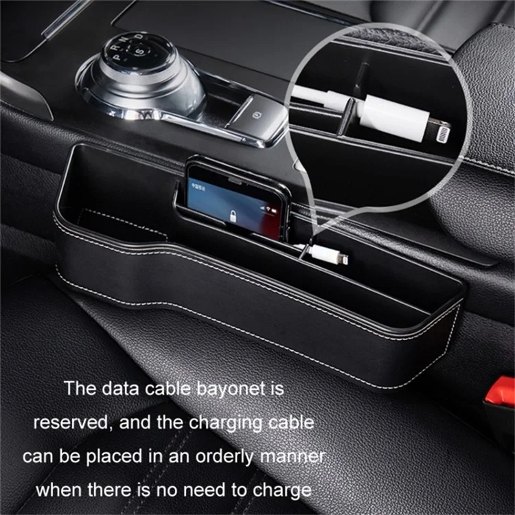 Boîte de rangement pour siège avant de voiture côté conducteur - Matériau en cuir / suède noir