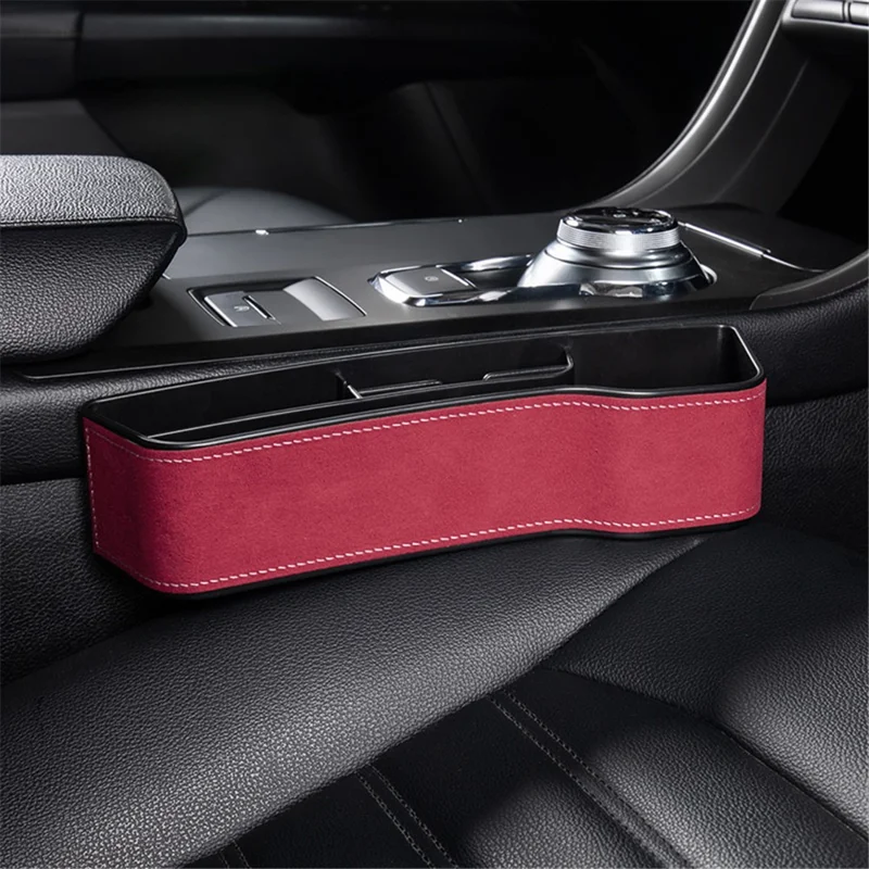 Passenger Side Car Front Seat Seam Storage Box Car Seat Gap Phone Drink Can Organizer - Red / Suede Material