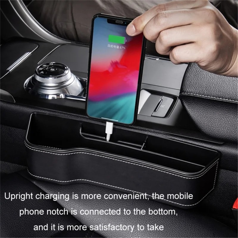 Passenger Side Car Front Seat Seam Storage Box Car Seat Gap Phone Drink Can Organizer - Red / Suede Material