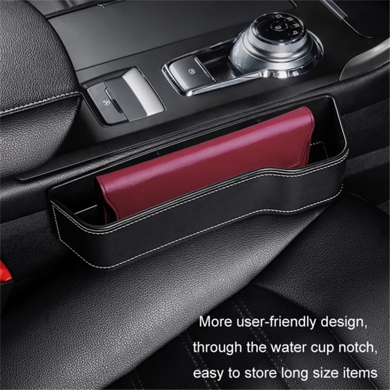 Passenger Side Car Front Seat Seam Storage Box Car Seat Gap Phone Drink Can Organizer - Red / Suede Material