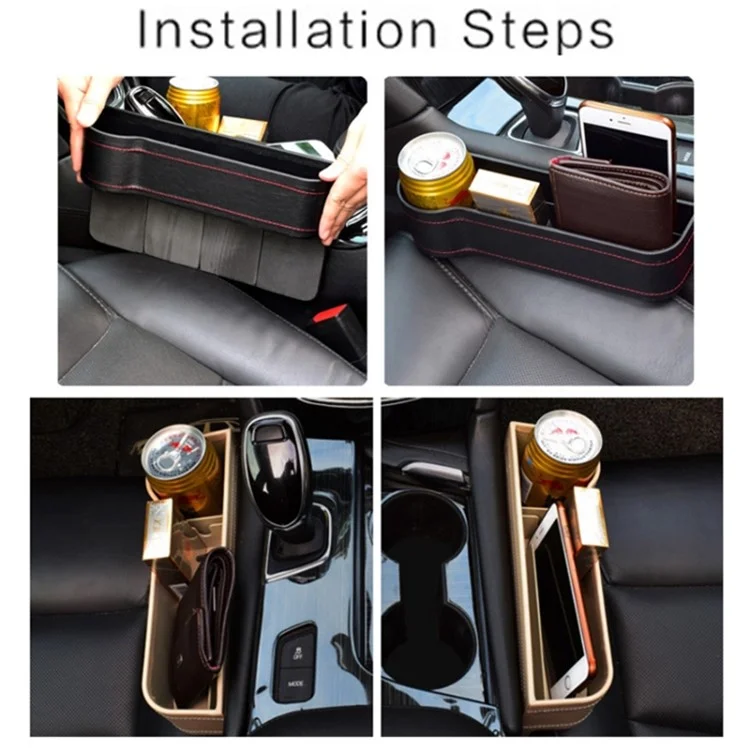 Boîte de rangement pour siège avant de voiture Filler Gap Phone Bottle Cup Holder Organizer - Noir / Côté passager