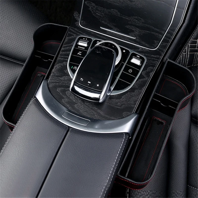 Car Front Seat Seam Storage Box Car Seat Filler Gap Phone Bottle Cup Holder Organizer - Red / Passenger Side