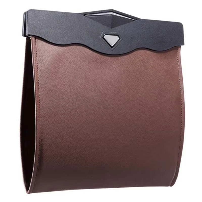 Magnetic Closure Garbage Bag Vehicle Rubbish Container PU Leather+PC Car Trash Bag with LED Light - Brown