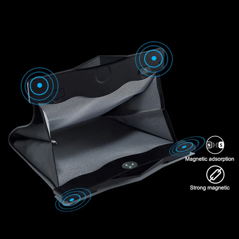 Magnetic Closure Garbage Bag Vehicle Rubbish Container PU Leather+PC Car Trash Bag with LED Light - Brown