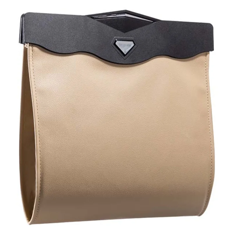 Magnetic Closure Garbage Bag Vehicle Rubbish Container PU Leather+PC Car Trash Bag with LED Light - Beige