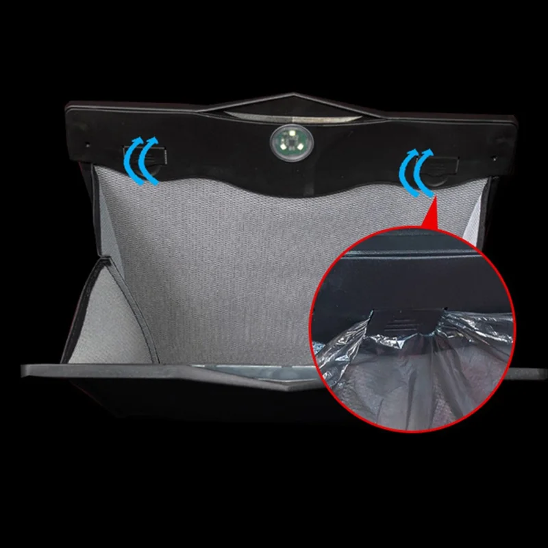 Magnetic Closure Garbage Bag Vehicle Rubbish Container PU Leather+PC Car Trash Bag with LED Light - Beige