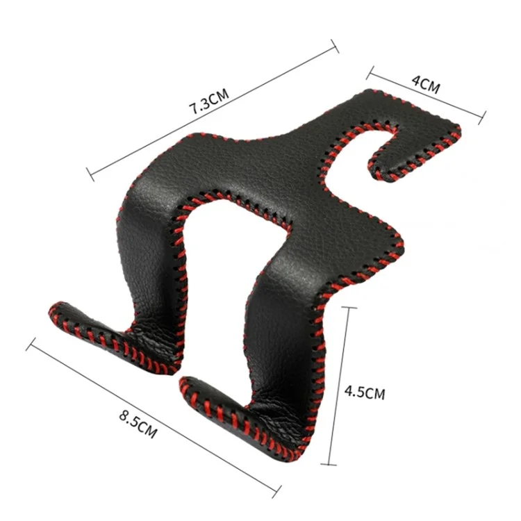 Dual Hook Design Car Seat Back Hanging Hook Stainless Steel + PU Leather Car Seat Headrest Hook Phone Holder - Black+Red