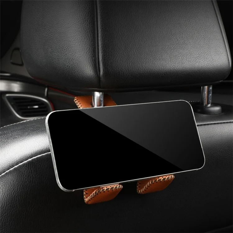 Dual Hook Design Car Seat Back Hanging Hook Stainless Steel + PU Leather Car Seat Headrest Hook Phone Holder - Black+Red