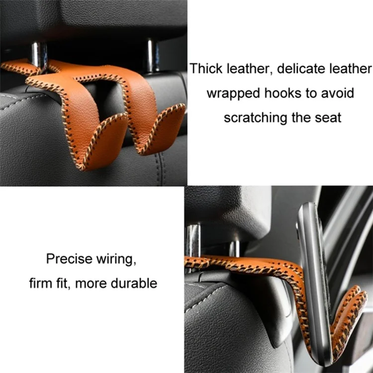 Dual Hook Design Car Seat Back Hanging Hook Stainless Steel + PU Leather Car Seat Headrest Hook Phone Holder - Black+Red