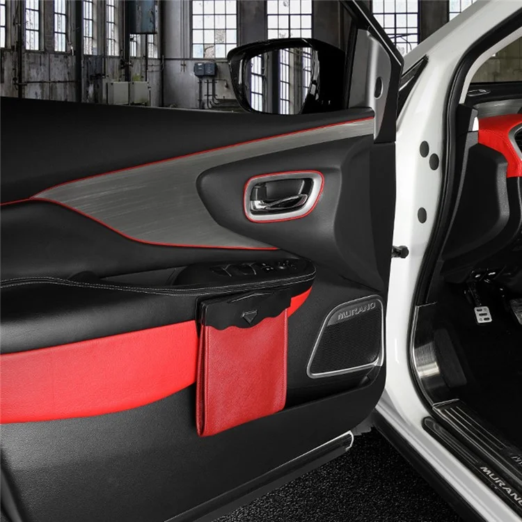 PU Leather+PC Car Trash Bag LED Light Magnetic Closure Garbage Bag Vehicle Rubbish Container Garbage Can - Black