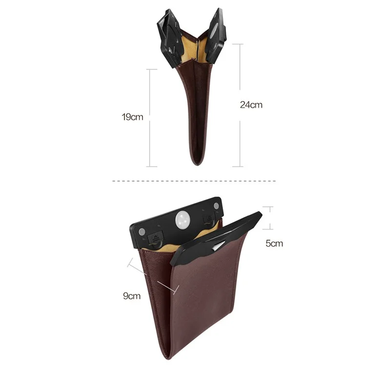 PU Leather+PC Car Trash Bag LED Light Magnetic Closure Garbage Bag Vehicle Rubbish Container Garbage Can - Beige