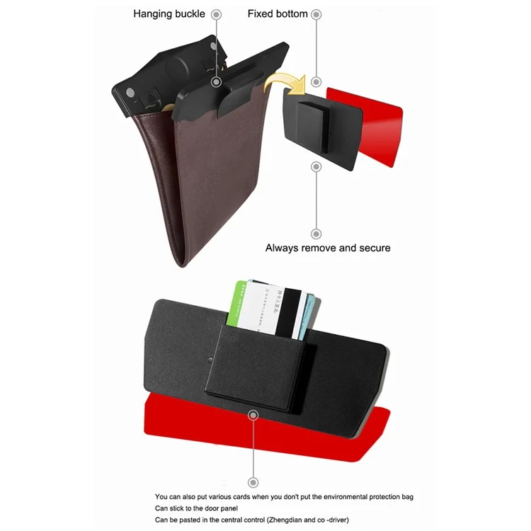 PU Leather+PC Car Trash Bag LED Light Magnetic Closure Garbage Bag Vehicle Rubbish Container Garbage Can - Beige