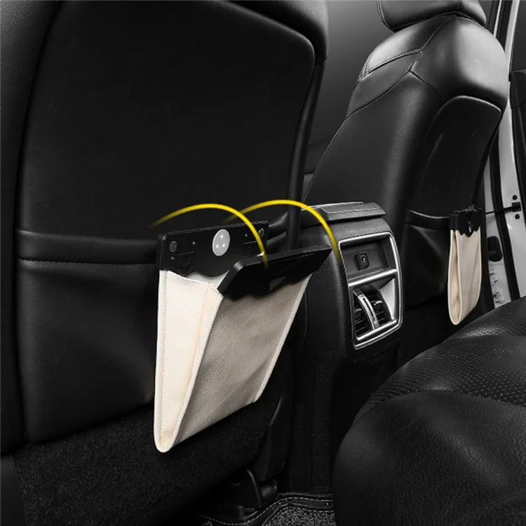 PU Leather+PC Car Trash Bag LED Light Magnetic Closure Garbage Bag Vehicle Rubbish Container Garbage Can - Beige