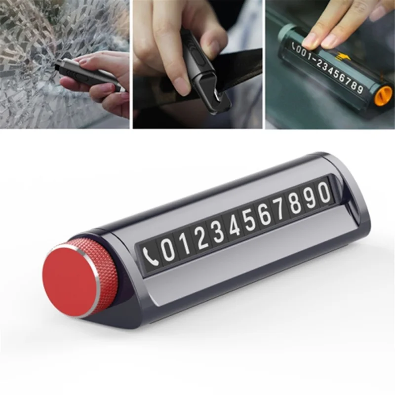 Płyta rejestracyjna parkingowa z aromaterapią, wielofunkcyjny młotek bezpieczeństwa samochodowego, urządzenie do rozbijania szyb - Czerwony