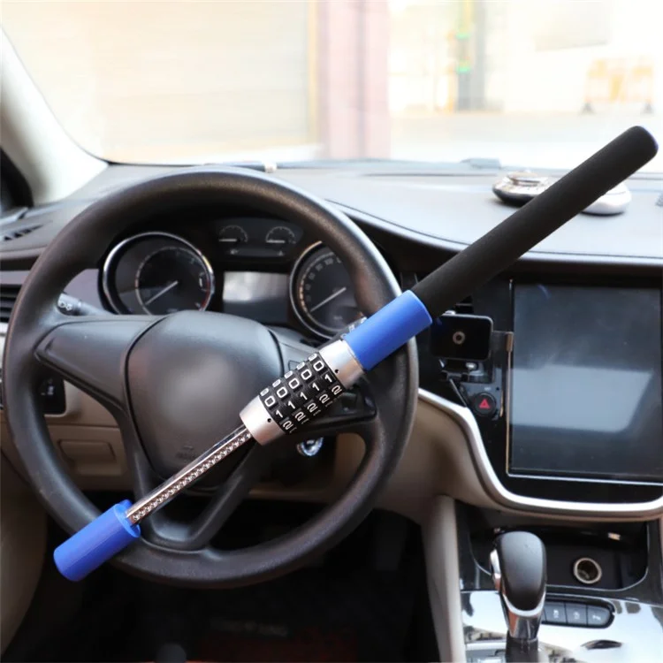 Anti-Theft Retractable Car Steering Wheel Lock 5 Digit Password Vehicle Security Lock - Black