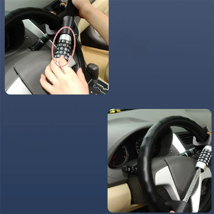 Anti-Theft Retractable Car Steering Wheel Lock 5 Digit Password Vehicle Security Lock - Black