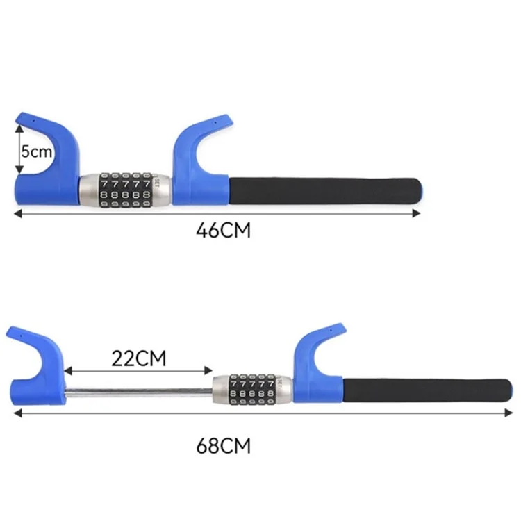 Anti-Theft Retractable Car Steering Wheel Lock 5 Digit Password Vehicle Security Lock - Black