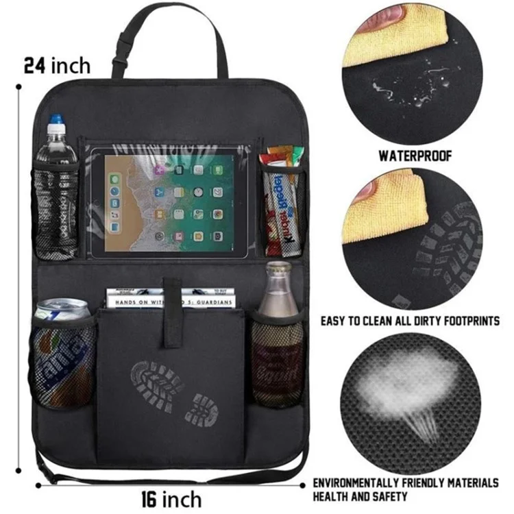 600D Oxford Cloth Car Backseat Organizer Storage Bag with Touch Screen Tablet Pocket
