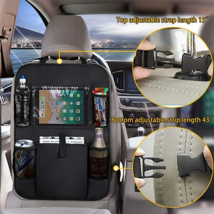 600D Oxford Cloth Car Backseat Organizer Storage Bag with Touch Screen Tablet Pocket