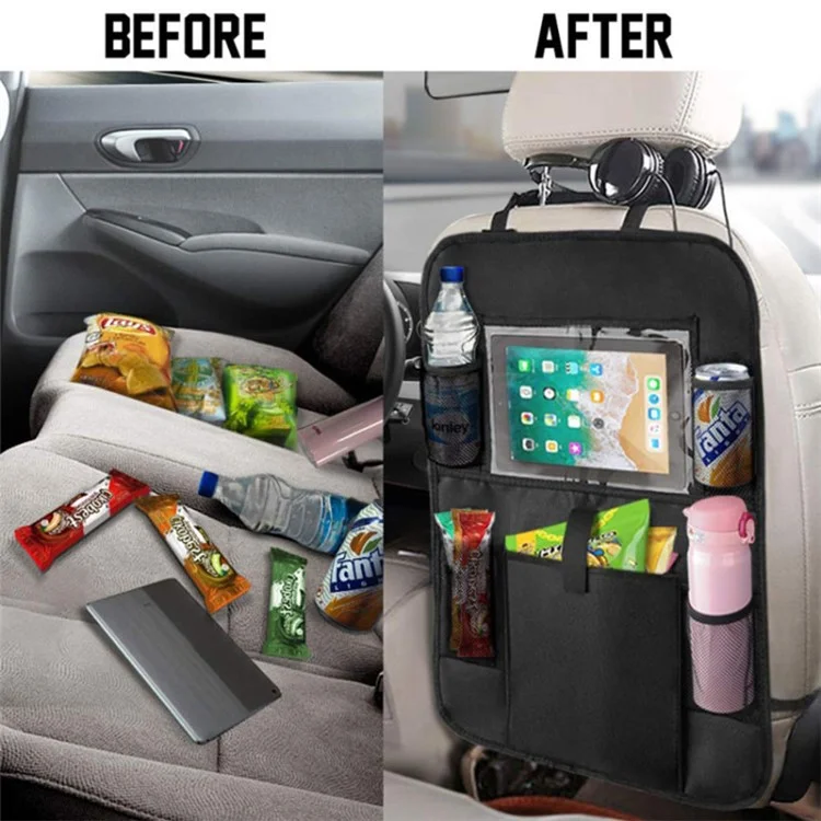 600D Oxford Cloth Car Backseat Organizer Storage Bag with Touch Screen Tablet Pocket