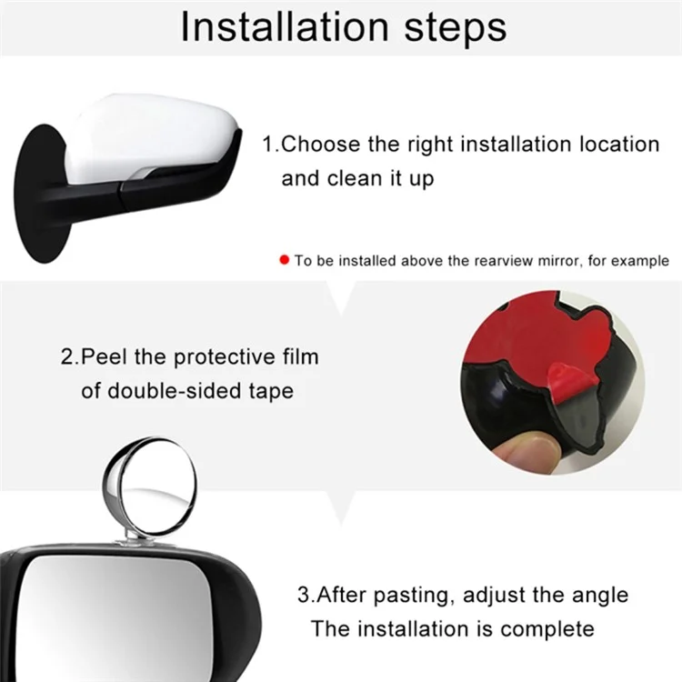 Miroir de sécurité pour angle mort de voiture 3R 045 de 70 mm, angle de vue de 360 degrés, réglable, argent