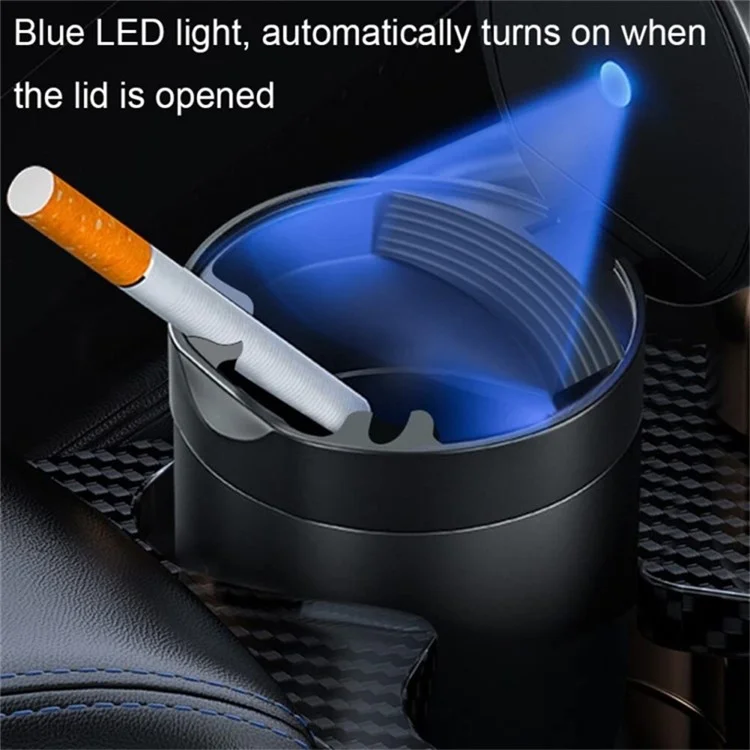 Aluminiumlegierungs-Autotaschenaschenbecher mit LED-Licht, flammhemmend, gute Abdichtung, Aschenhalter - Silber