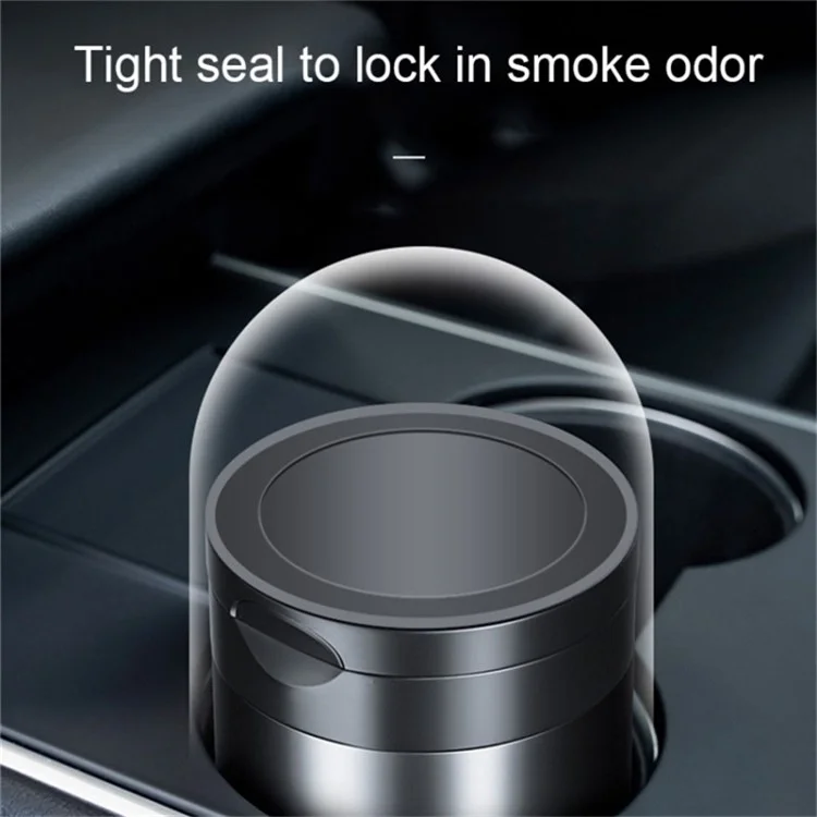 Aluminiumlegierungs-Autotaschenaschenbecher mit LED-Licht, flammhemmend, gute Abdichtung, Aschenhalter - Silber