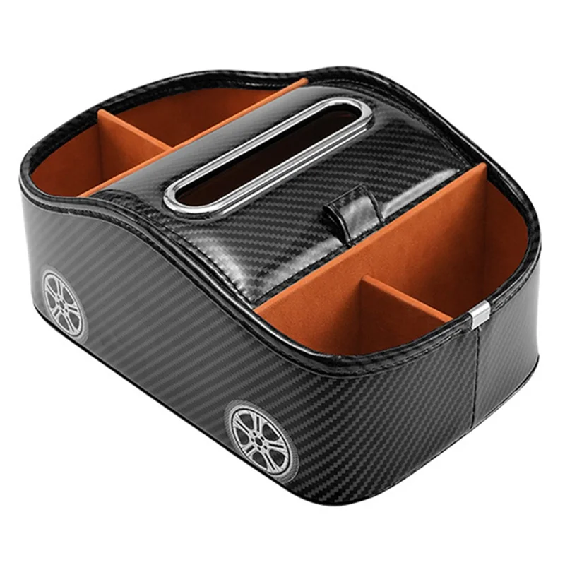 BO-1001 Suede Leather Car Armrest Storage Box Water Cup Holder Tissue Case Organizer - Carbon Fiber Black