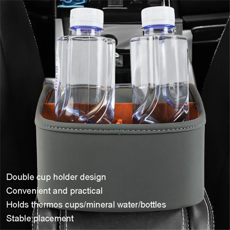 BO-1001 Suede Leather Car Armrest Storage Box Water Cup Holder Tissue Case Organizer - Carbon Fiber Black