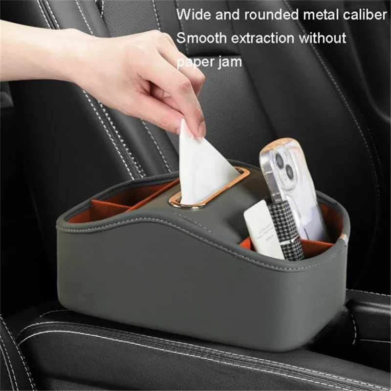 BO-1001 Suede Leather Car Armrest Storage Box Water Cup Holder Tissue Case Organizer - Carbon Fiber Black