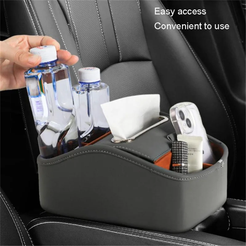 BO-1001 Suede Leather Car Armrest Storage Box Water Cup Holder Tissue Case Organizer - Carbon Fiber Black