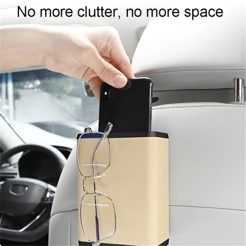 ABS+Leather Car Rubbish Bin Seat Back Hanging Litter Container Storage Box - Black