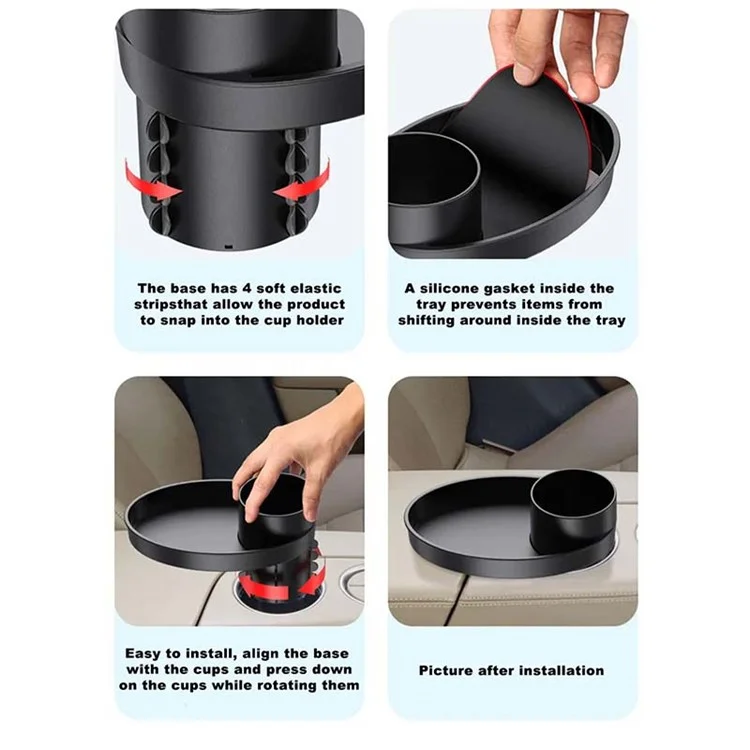 SD-1043 Organisateur multifonction Table Porte-gobelet de voiture avec plateau pivotant - Noir 