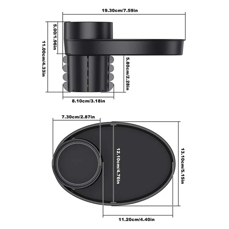 SD-1043 Organisateur multifonction Table Porte-gobelet de voiture avec plateau pivotant - Noir 