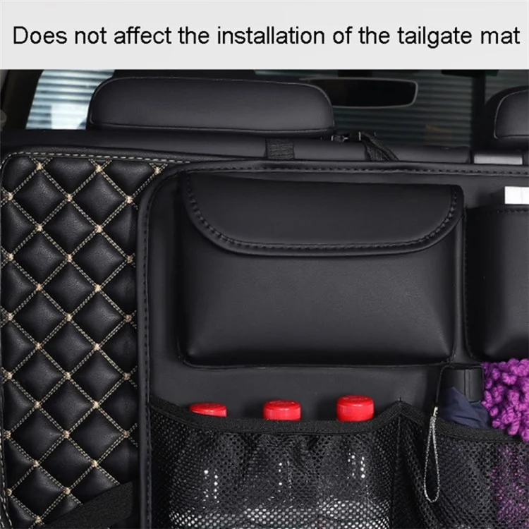 Car Trunk Leather Storage Bag Large Capacity Automotive Backseat Organizer (Mesh Style) - Black