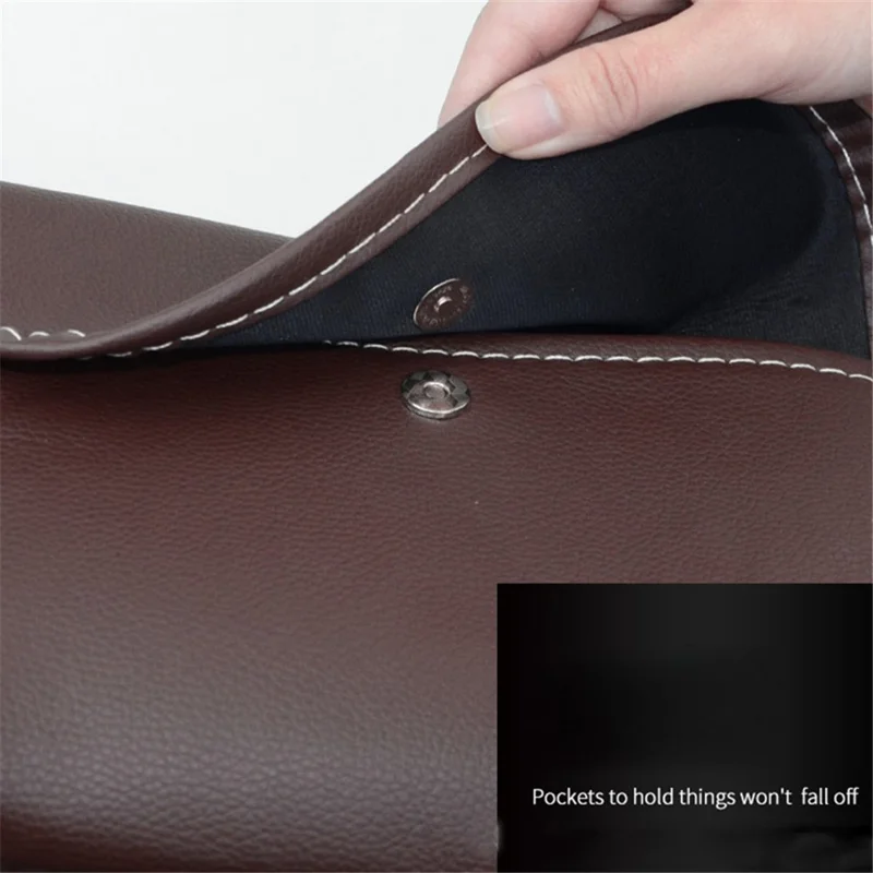 Leather Car Back Seat Storage Bag Automotive Seat Back Organizer for Bottle, Snack, Napkin - Black