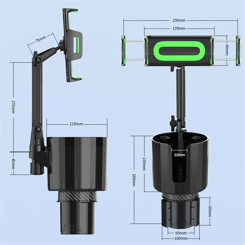 SB-6033 Multifunction Car Cup Holder Storage Tray Rotating Car Cell Phone Stand Rack - Green