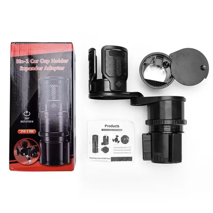 Suporte para Copo de Água Multifuncional de 3 em 1 para Carro com Cinzeiro Removível Antiderrapante Ajustável Adaptador Expansor de Suporte de Copo de Bebida para Carro