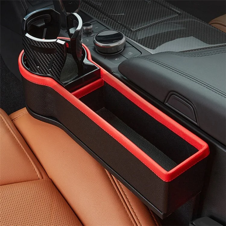 Organizador de almacenamiento del asiento del coche, soporte de taza ABS+PU Leather, negro+rojo