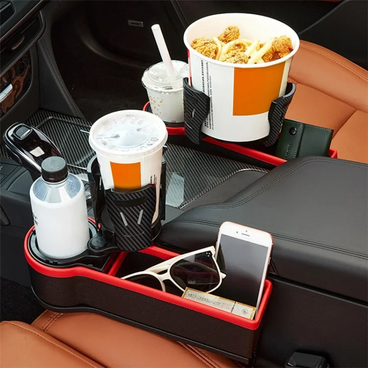 ABS+PU Leder Auto Crevice Aufbewahrungsorganizer Box Car Seat Gap Filler Cup Holder, Beifahrerseite - Schwarz+Rot