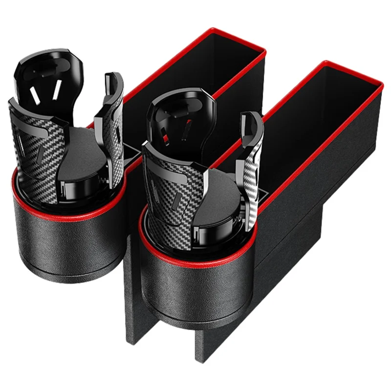 2Pcs / Set Car Crevice Storage Box ABS+PU Leather Seat Gap Filler Cup Holder, Driver + Front Passenger Side - Black+Red