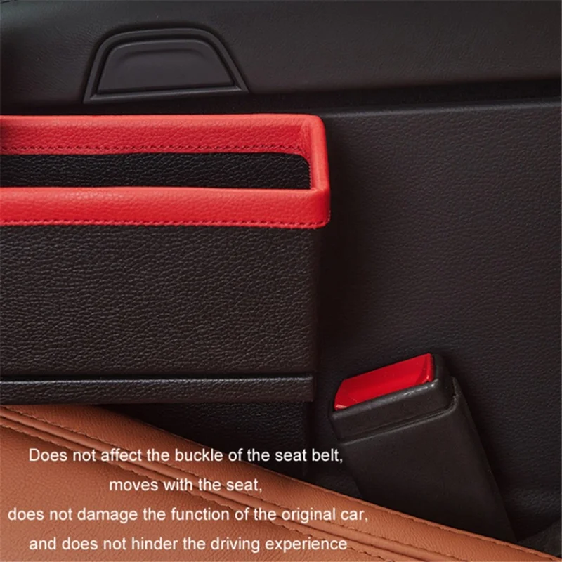 2Pcs / Set Car Crevice Storage Box ABS+PU Leather Seat Gap Filler Cup Holder, Driver + Front Passenger Side - Black+Red