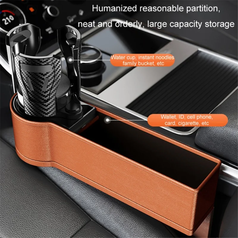 2Pcs / Set Car Crevice Storage Box ABS+PU Leather Seat Gap Filler Cup Holder, Driver + Front Passenger Side - Black+Red