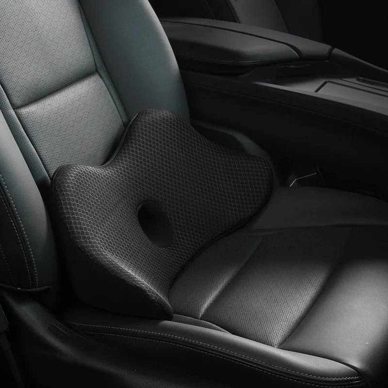 Car Seat Waist Support Cushion Memory Foam Breathable Fatigue Relieve Lumbar Cushion - Black