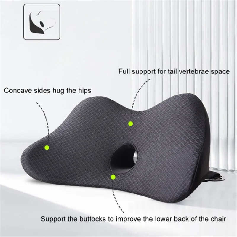 Car Seat Waist Support Cushion Memory Foam Breathable Fatigue Relieve Lumbar Cushion - Black